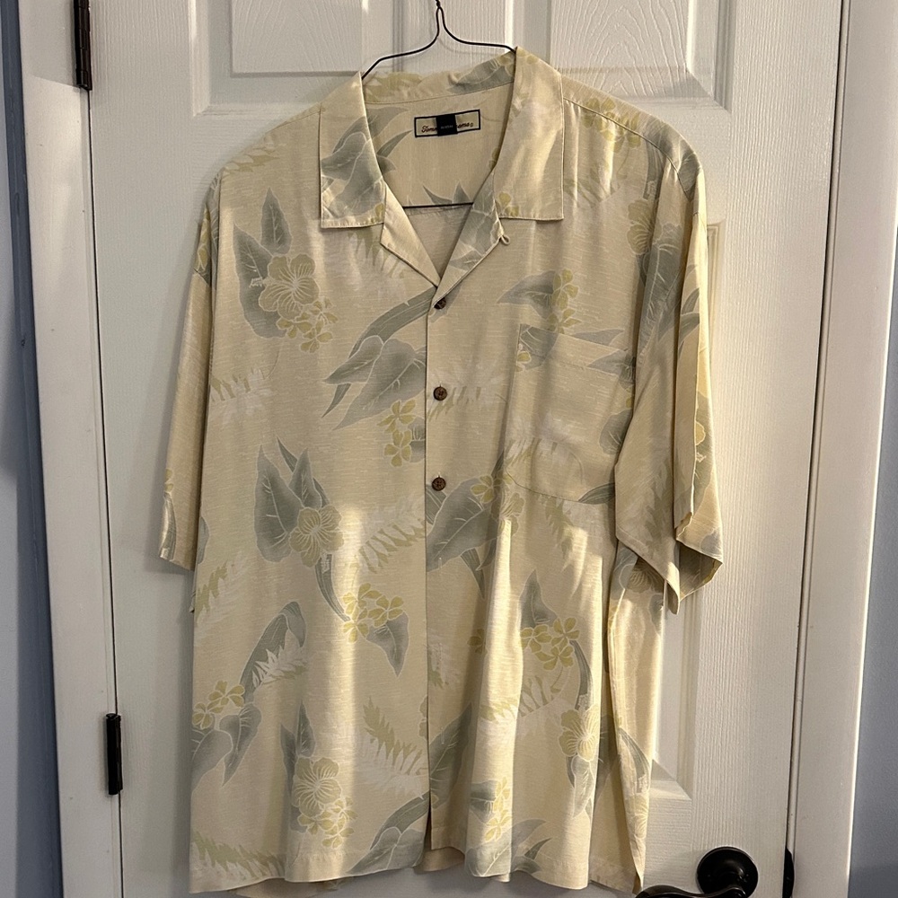 Tommy Bahama Cream and Gray Tropical Shirt - XXL